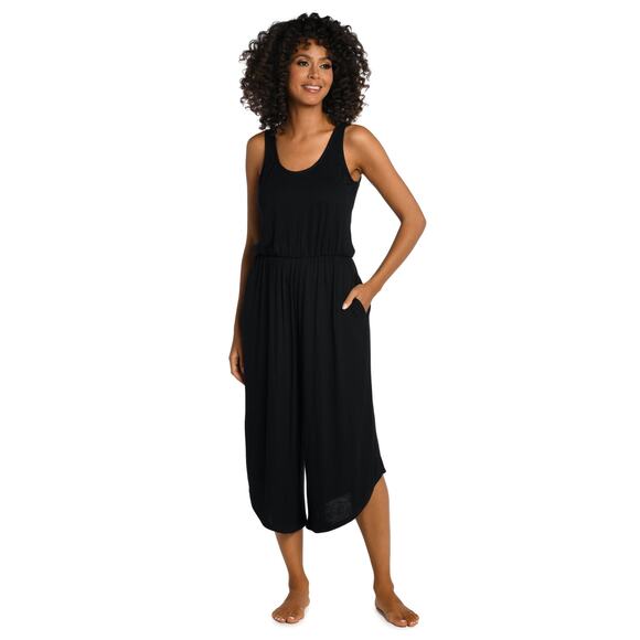 La Blanca Black Draped Wide Leg Sleeveless Coverup Lounge Jumpsuit Size Large - Picture 1 of 10
